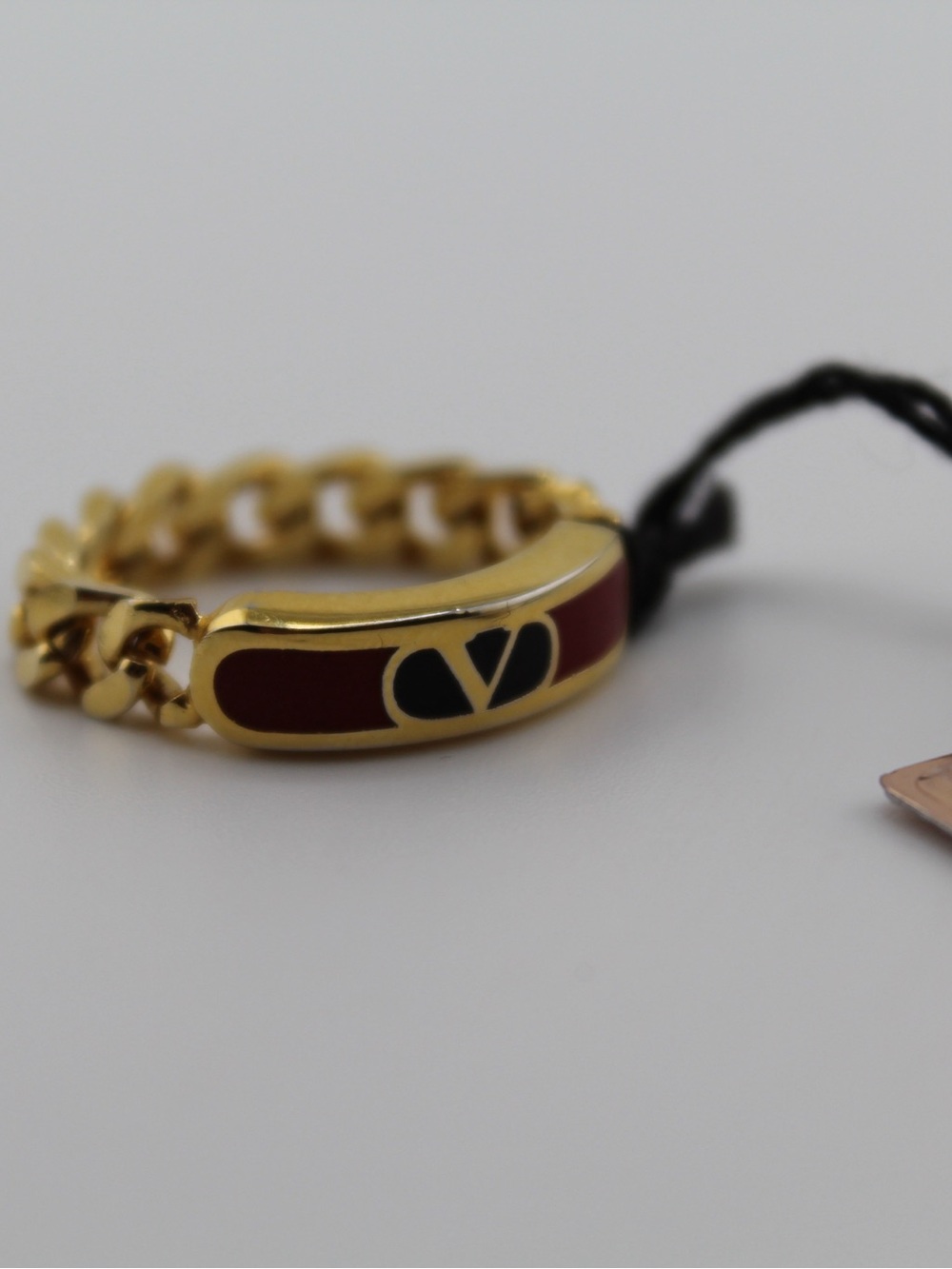 Valentino Gold-Tone Ring with Red Enamel and Black Logo